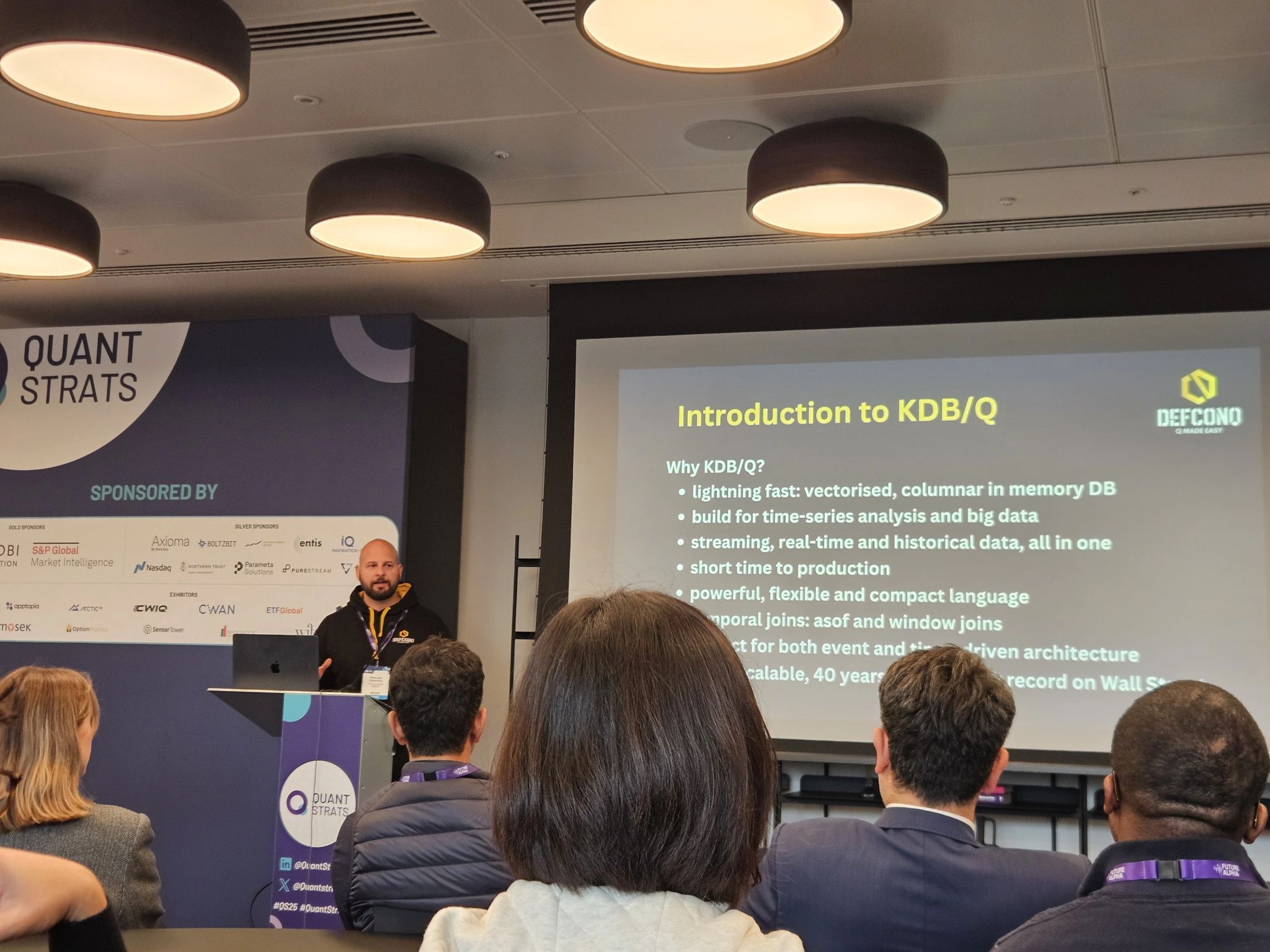 Alexander Unterrainer of DefconQ at Quant Strats Europe 2025 giving a Masterclass on KDB/Q